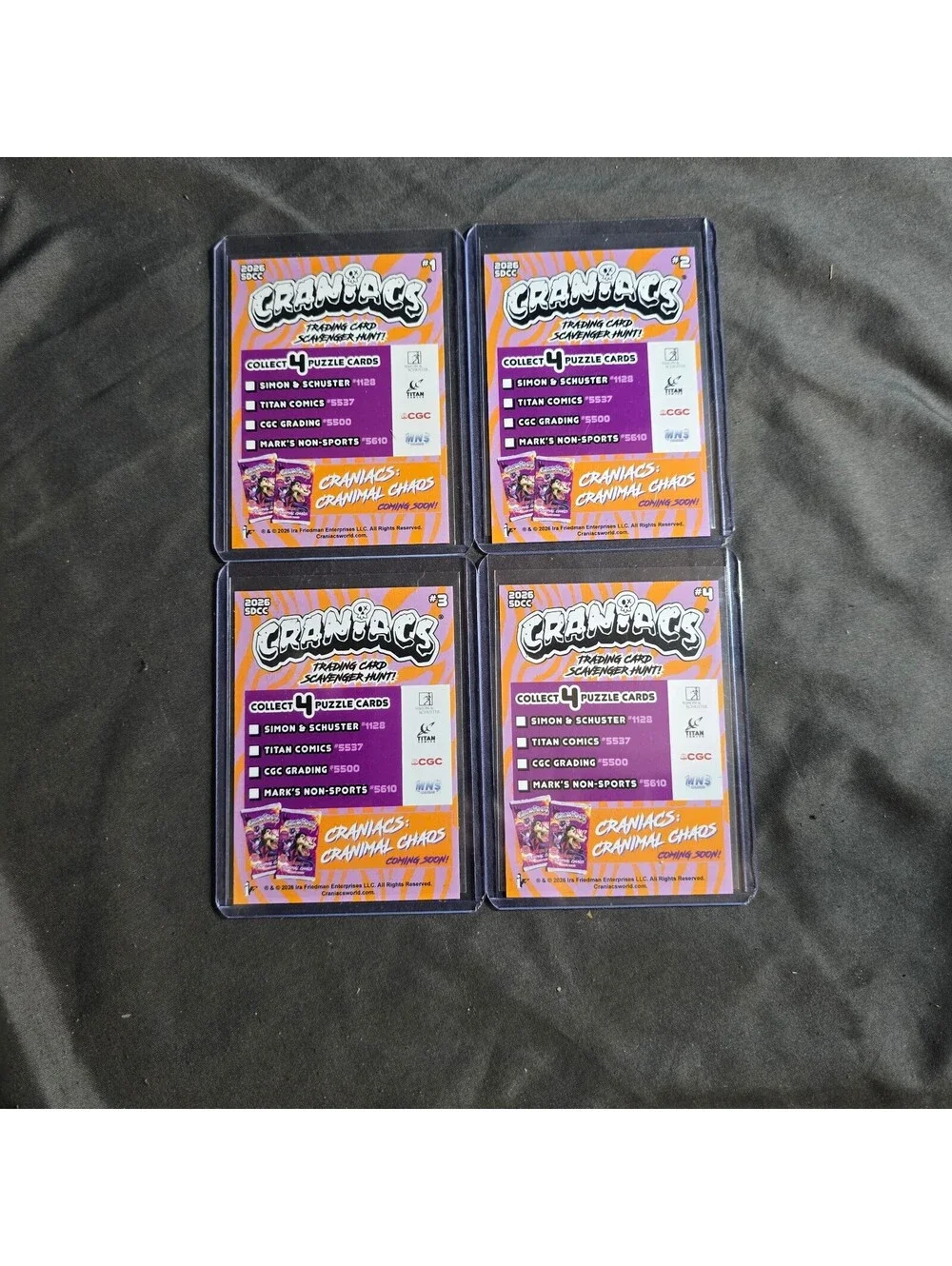 2026 SDCC Craniacs Scavenger Hunt Signed Joe Simko Set of 4 Promo Cards 1/1 Auto